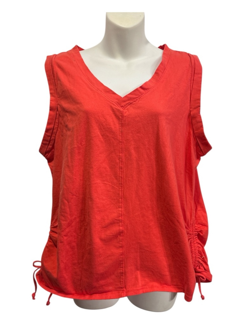 The sweatshirt project V-Neck Tank Top in Coral - Sleeveless ruching Size 1X